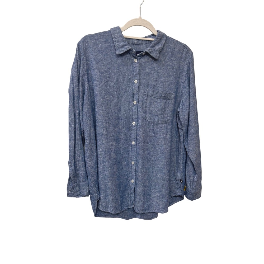 GAP Womens Blue Linen Blend Chambray Style Long Sleeve Button Down Shirt Large